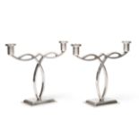 A Pair of Art Deco Silver Two Light Candelabra, Goldsmiths & Silversmiths Co, London 1937, of simple