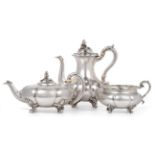 A William IV Silver Three Piece Tea and Coffee Service, Paul Storr, London 1836/37, of melon