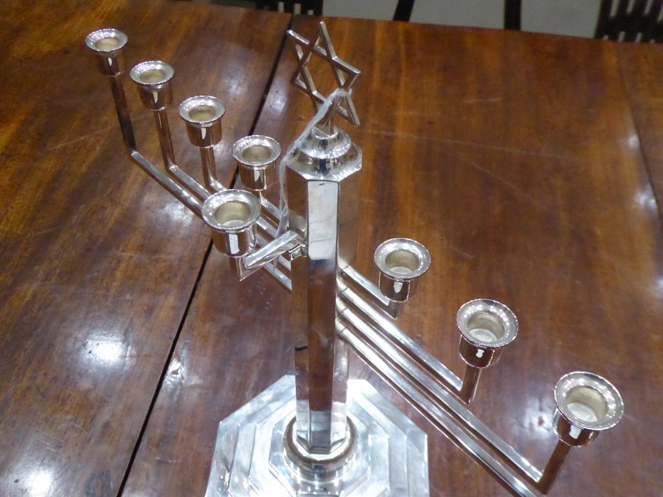 A Large Modern Silver Hanukkah Menorah, C J Vander Ltd, Sheffield 2001, of typical form, with - Image 5 of 5