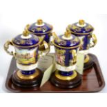 Four Ainsley commemorative twin handled cups and covers, three for the Queen Mother and one for Pope