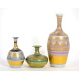 Three studio pottery porcelain vases by Mary Rich with gilt decoration, the largest 16cm high