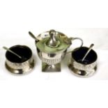 A Victorian silver mustard and pair of floral salts