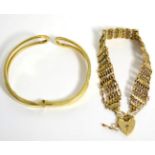 A 9 carat gold gate link bracelet (a.f.) and a hinged bangle stamped '375' (2)29.6g gross