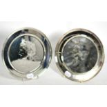 Two Pietro Annigoni commemorative silver plates, The Queen Mother and Princess Anne and Mark