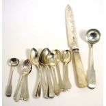 Set of George III teaspoons; further teaspoons; Scottish silver toddy ladle; and a Victorian