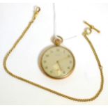 A gold plated Crusader gent's open-face pocket watch on fifteen carat chain, approx fourteen