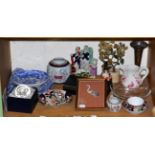 A shelf of mixed 19th century porcelain, etc