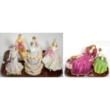 A group of eight Coalport, Royal Doulton and other figures (on two trays)