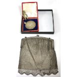 Continental silver mesh purse with chain link handle impressed V Vieira, Queen Victoria Diamond