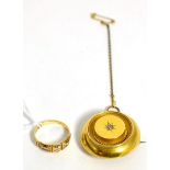 An 18 carat gold diamond and seed pearl ring and a diamond target brooch (2) Ring - Finger size O1/