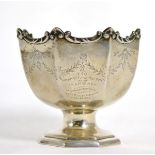 A silver pedestal rose bowl, William Henry Sparrow, Birmingahm 1910, octagonal with shaped rim,