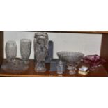 A large Waterford crystal Birds of Paradise cut glass vase; a Waterford model of an elephant, boxes;