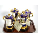 Four Ainsley commemorative twin handled cups and covers two for HRH Prince Philip The Duke of