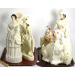 Staffordshire figures and dogs, large examples to include Robin Hood, Queen of Prussia; The