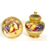 A Royal Worcester vase and cover, painted with fruit and signed Thomas Lockyer; together with a