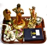 Royal Doulton china figure, The Shepherd, HN 1975 and assorted Continental china figures and