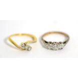 Two diamond three stone rings 4.37g gross. Finger sizes M, O1/2