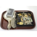 Costume jewellery including Monet, marcasite and paste set jewellery, a plated part dressing table