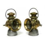 A Pair of Lucas No.722 King of the Road Brass Oil Powered Side Lamps, 30cm high See illustration