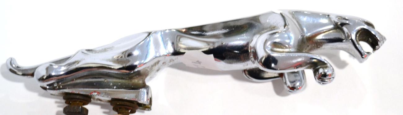 A Chrome Plated Car Mascot in the form of a Leaping Jaguar, two metal fixing bolts to the underside,