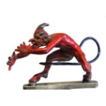 A Rare Red Devil Motorhead Car Mascot, early 20th century, painted in red and black enamels standing