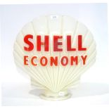 A Vintage Shell Economy Opaque Glass Petrol Pump Globe, the underside stamped Hailware British Made,