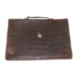 A Rare Brown Leather Crocodile Patterned Document and Route Map Case, with metal plaque stamped