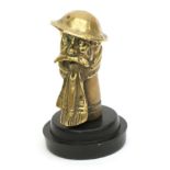 A 1914-1918 WWI Brass Car Mascot in the form of Old Bill, bust profile with helmet signed Bruce