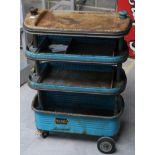 A Vintage Hazet Assistant Four Tier Mechanics Workshop Trolley, the base with lockable wheels,