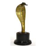 An Edwardian Brass Car Mascot in the form of an Angry Cobra, with forked tongue and green faceted