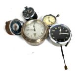 Five Vintage Car Clocks, comprising 1930s Smiths 3 inch, Smiths Eight Day 2 inch dial, Smiths 2 inch