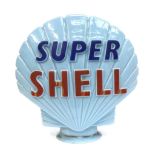 A Vintage Super Shell Blue Glass Petrol Pump Globe, the interior of the neck stamped Property of
