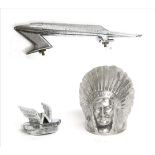 Three 1930s Car Mascots, comprising a nickel Guy example in the form of an Indian Chief, 10cm