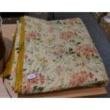 Floral printed cotton quilt, backed onto mustard coloured fabric worked with flowers and twisting