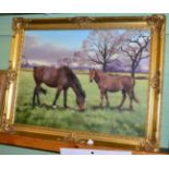 Diana Rosemary Lodge (20th century) Two horses in field landscape, signed, oil on canvas, 45cm by