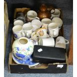 A silver condiment set; cased fish servers; a quantity of Royal Commemorative pottery etc