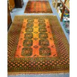 Turkman carpet, North Afghanistan, the rust field of elephant foot design enclosed by chequered