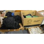 A quantity of assorted black lace dress fragments, silks, lace stoles, flounces etc (two boxes)