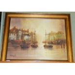 John Bampfield, Harbour scene, oil on canvas