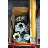 Quantity of Oriental items to include modern ceramics, mahjong set, scroll etc (one box)