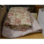 Light pink quilt, printed with a design of darker pink roses, the reverse in baby pink cotton, 220cm