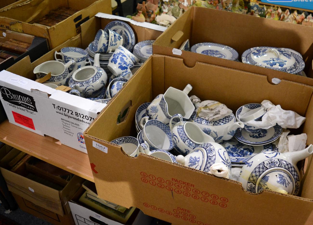 A large quantity of Wood & Sons Yuan pattern blue and white dinner and tea wares (3 boxes)