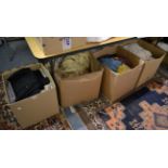 Eight boxes of assorted white linens, net curtains, textiles etc