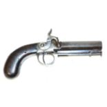 A 19th Century Percussion Greatcoat Pistol, the 10cm octagonal steel barrel bears traces of