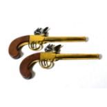 A Pair of Modern Continental Non-working Copies of Flintlock Pistols, each with a brass cannon