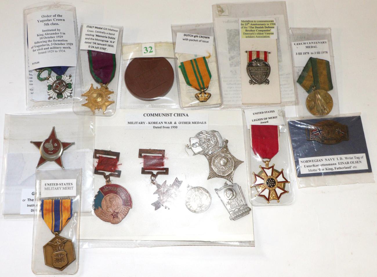 World Medals, Medallions and Badges, including Swedish Grand Order of Amaranth; United States of