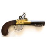 An Early 19th Century Flintlock Greatcoat Pistol, the 6.5cm turn-off blued steel barrel with