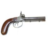 A 19th Century Continental 54 Bore Side by Side Double Barrel Percussion Greatcoat Pistol, with 10cm