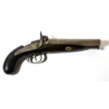 A 19th Century Side-by-Side Double Barrel Percussion Pistol by Banner, the barrels length 17.8 cm,