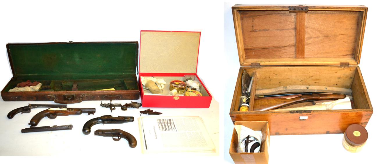 A Quantity of Antique Pistols in Various States of Repair, together with gun parts including